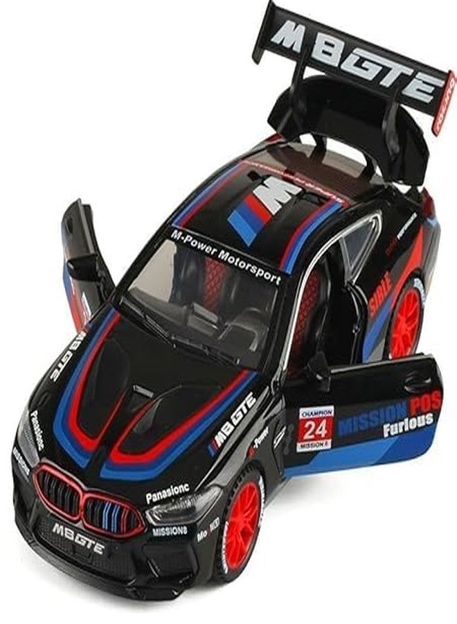 ماياترا سيارة ماياترا BMW M8 GT3 نموذج مصبوب من المعدن بمقياس 1:24 - لعبة سحب للخلف مع أضواء وصوت وأبواب قابلة للفتح (أسود) - Image 4